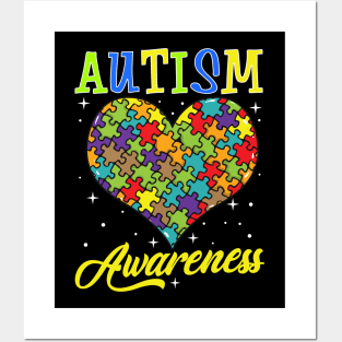 Colorful Autism Awareness Day Puzzle Heart Posters and Art